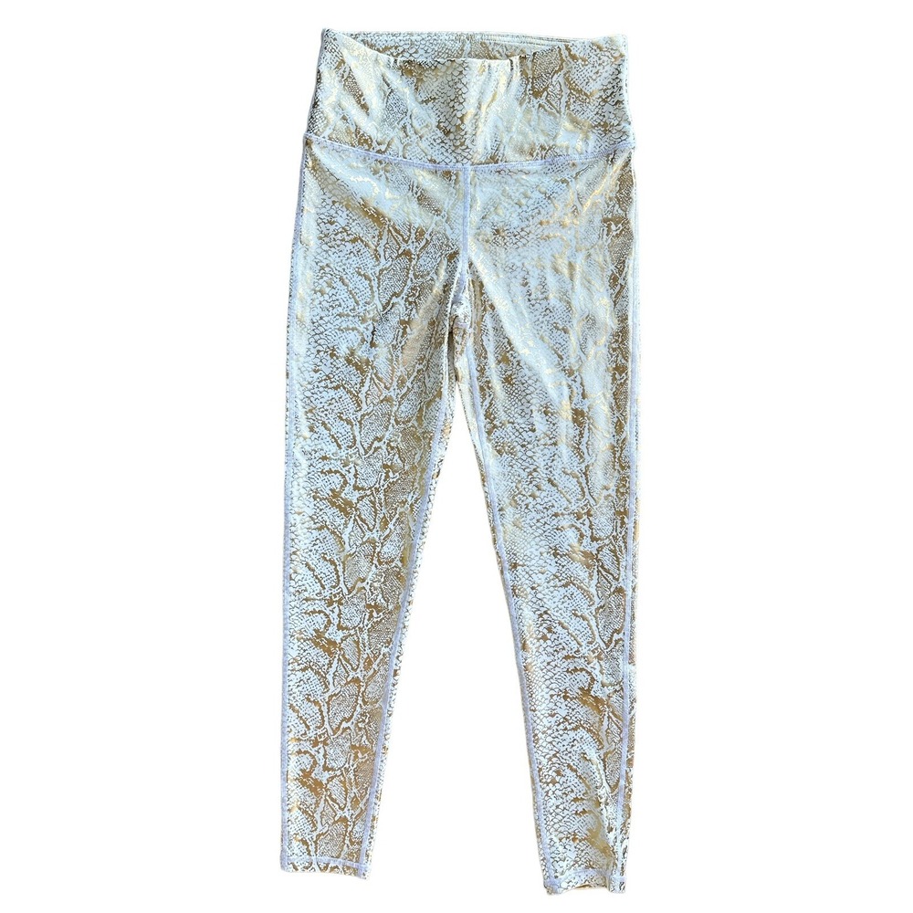 Mono B Gold Shimmering And White Snakeskin Foil Effect Highwaist Leggings Size M